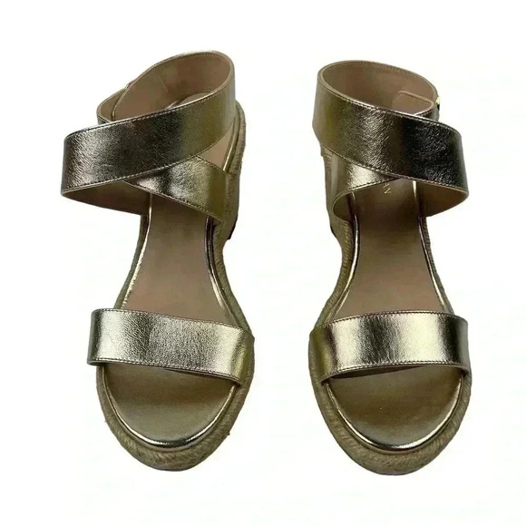Stuart Weitzman Women's Gold Lexia Espadrille Wedge Sandals Size 6.5 Summer - Picture 3 of 15